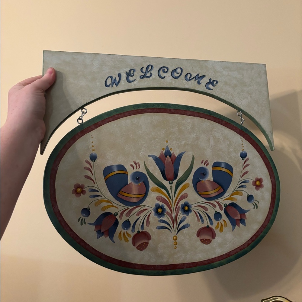 Pennsylvania Dutch folk art "Welcome" sign